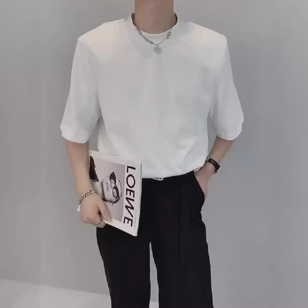 Men's Fashion Shoulder Pad T-shirt, 2024 Summer Trend, Short Sleeves, Loose Fit