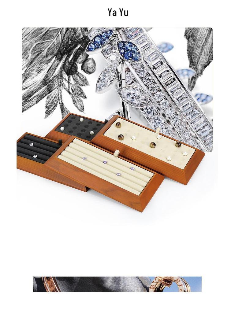Ya Yu Holz Edelstein Präsentations- und Aufbewahrungstablett für Schmuck und Perlen