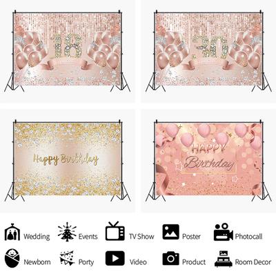 Rosegouden gevlekte ballon Happy Birthday achtergrondbannerachtergrond Meisjesdecoratie 5x3ft