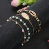 Pulseira de Corrente Exagerada com Concha Dourada Personalizada, Conjunto de 4 Peças com Pérolas e Contas Coloridas em Gelatina Tecidas à Mão