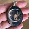 Moon Goddess Painted Oval Pendant Necklace, Unisex Alloy Jewelry (Pendant 4.5*3cm, Chain 50cm)