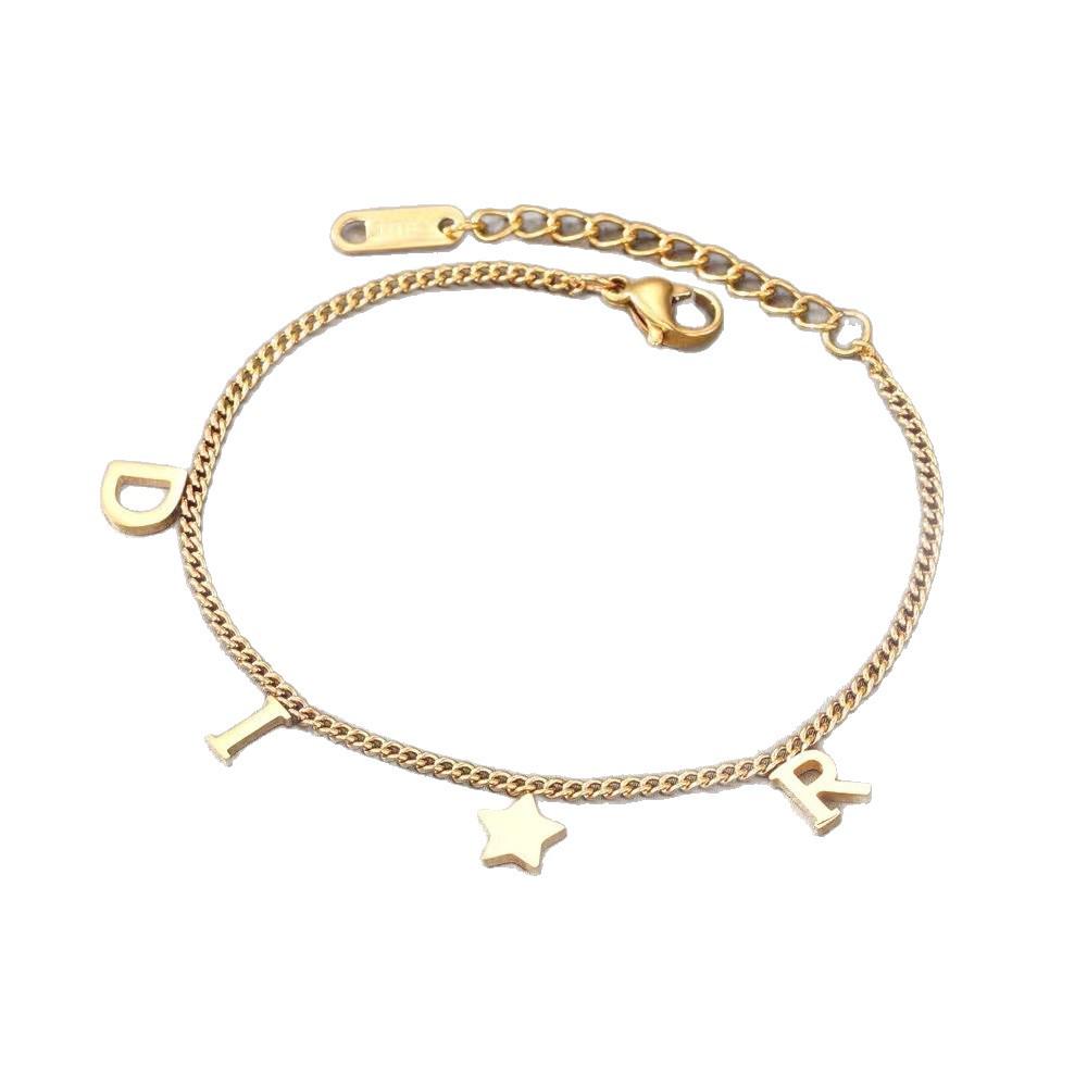 Trendy Titanium Steel Letter Bracelet & Anklet for Women – European & American Style, Adjustable Celebrity-Inspired Design