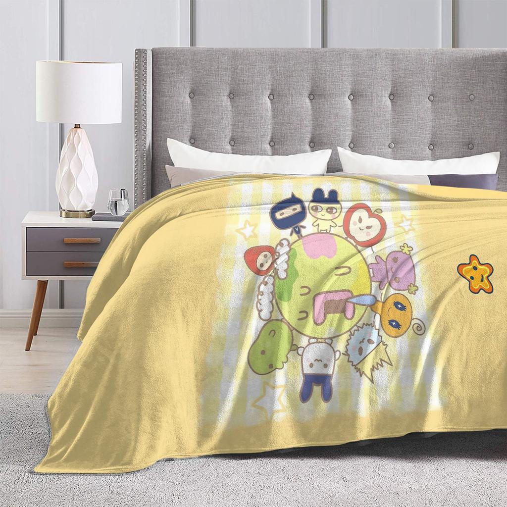 Soft Warm Blanket Airplane Travel Cute Tamagotchi Anime Print Throw Blanket Flannel Bedspread For Living Room Sofa Bed Cover