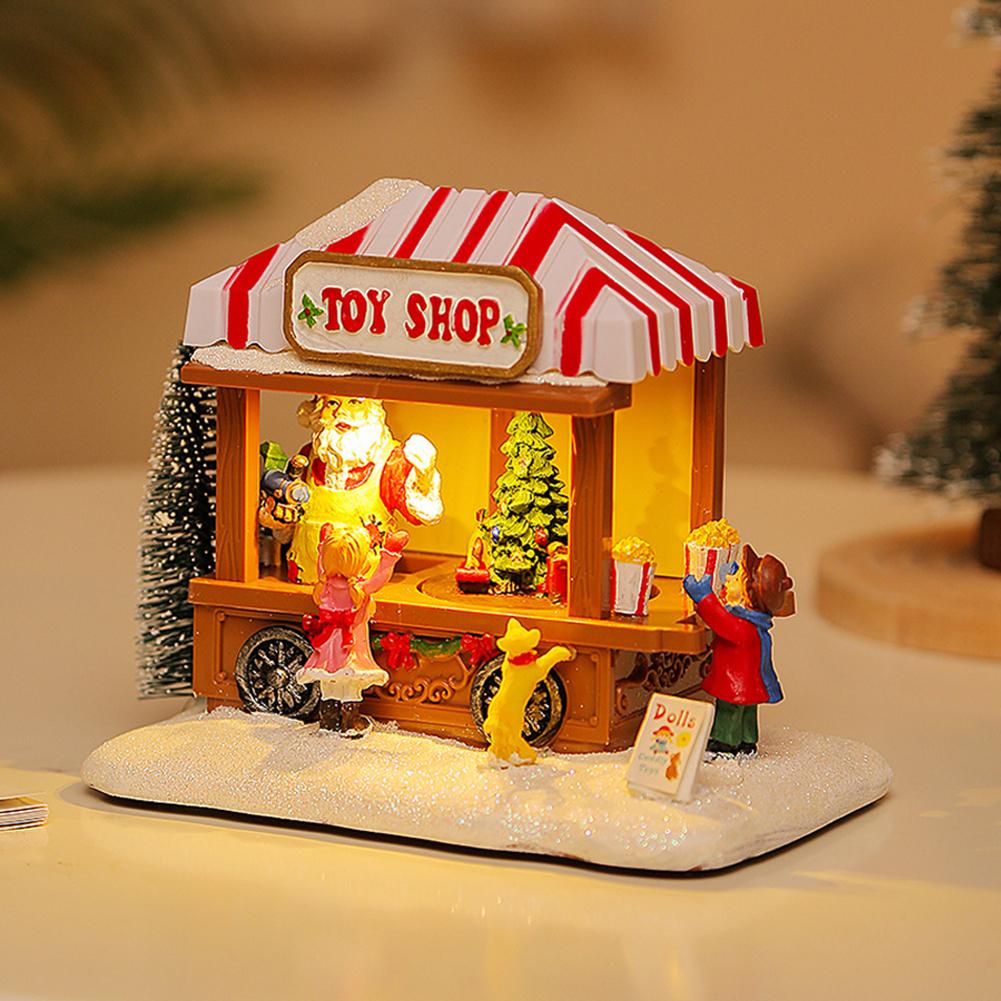 LED Christmas Music Popcorn House Lighted with Christmas Tree Resin Christmas Commissary Figurine Ornaments Xmas Decor and Gifts