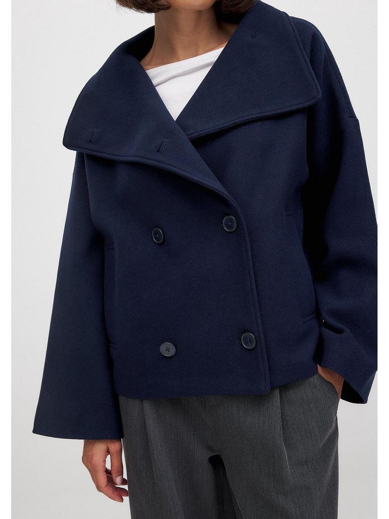 2025 Solid Color Double-Breasted Stand-Up Collar Short Coat - Long-Sleeved, Autumn/Winter