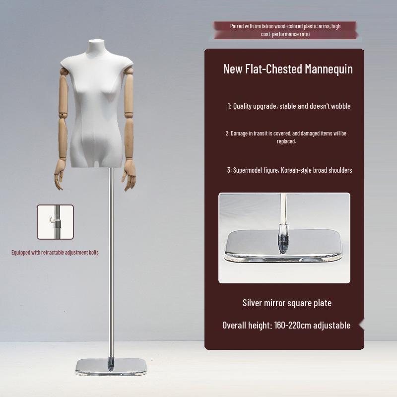 Korean Style Flat Body Female Mannequin with Wide Shoulders for Women's Clothing Display