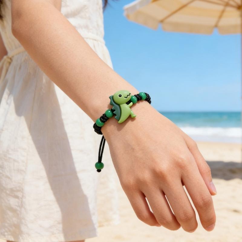 Colorful Resin Dinosaur Bracelet Handcrafted Adjustable For Children Adults Includes Message Card