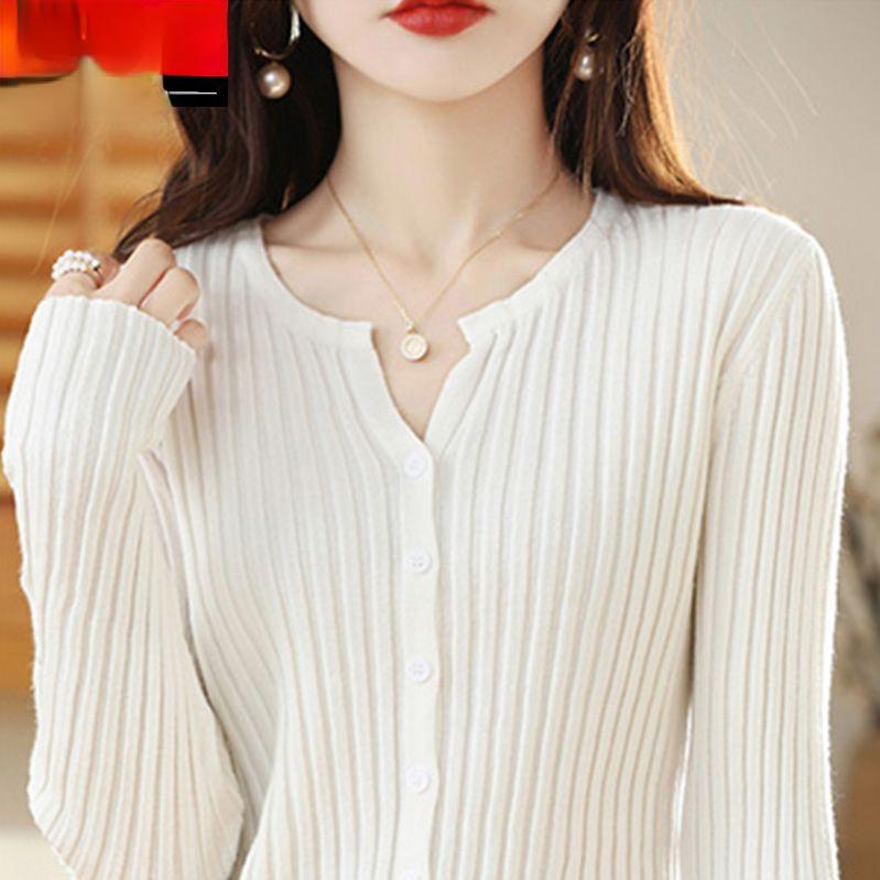 Langärmiger Damenpullover Strickwaren Strickjacke O-Ausschnitt Strickjackenpullover Mantel für Frühling und Herbst