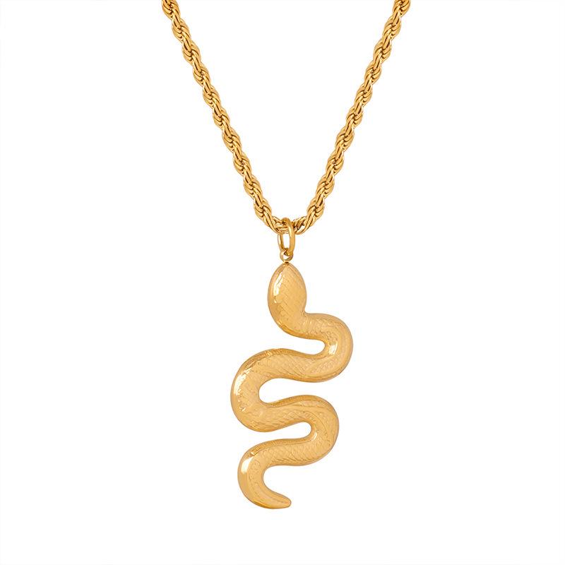 18K Gold Empress Dowager Snake Pendant Necklace, Titanium Steel Twisted Chain, Hip Hop Collarbone Jewelry.
