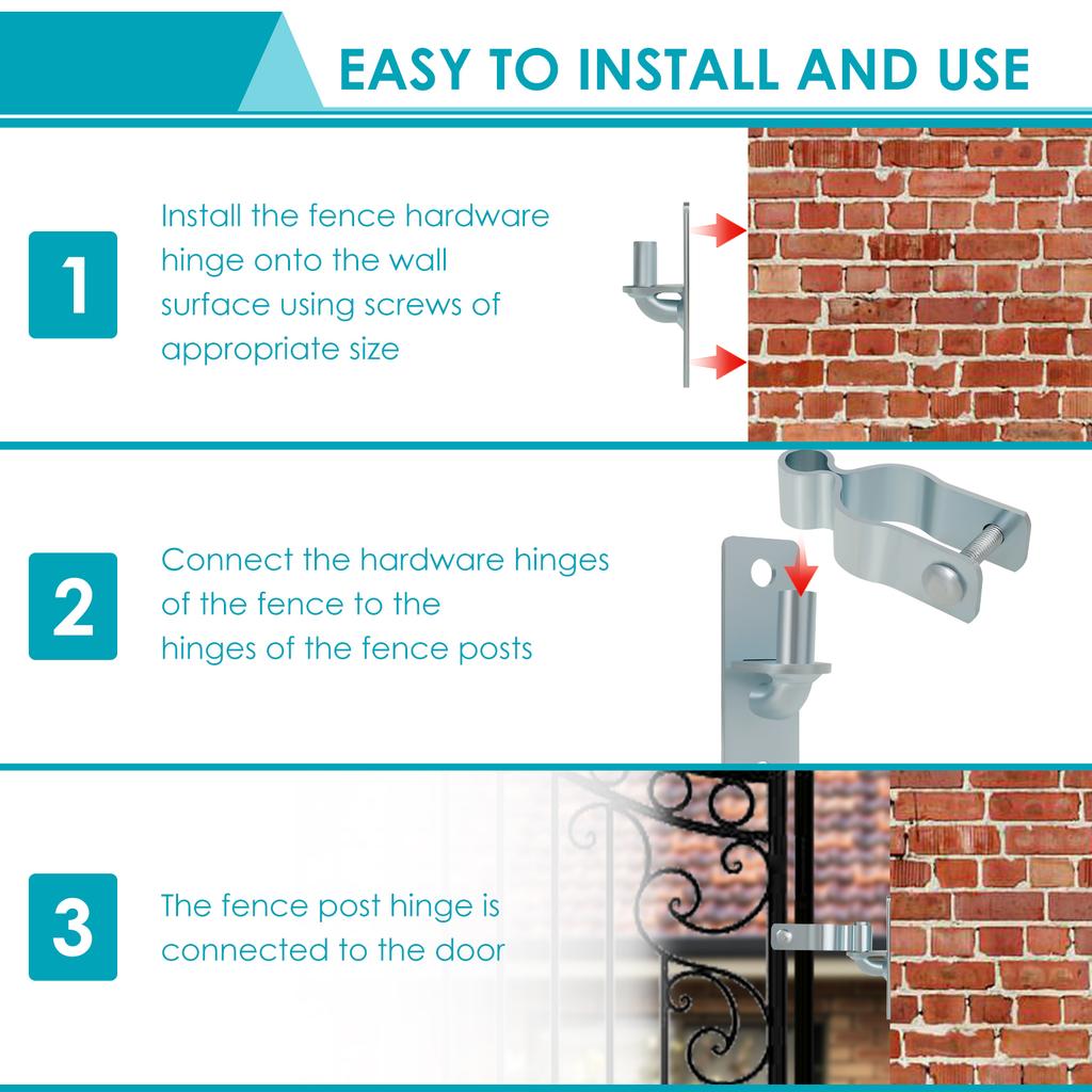 2Pcs Square Post Female Hinges 1-3/8 Inch Wall Mount Metal Gate Hinge with Bolts & Nuts  for Repairing and Replacing Fence Gate