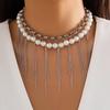 Ingemark 2Pcs Multilayer Imitation Pearl Tassel Link Chain Necklace for Women Vintage Beads Choker Y2K Jewelry Wed Accessories