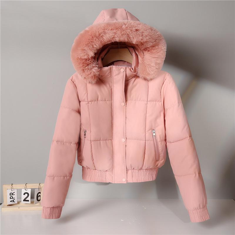 

New winter cotton-padded clothes women s fleece thickened fashion cotton-padded jackets small hooded short long-sleeved cotton-padded jackets 2XL розовый