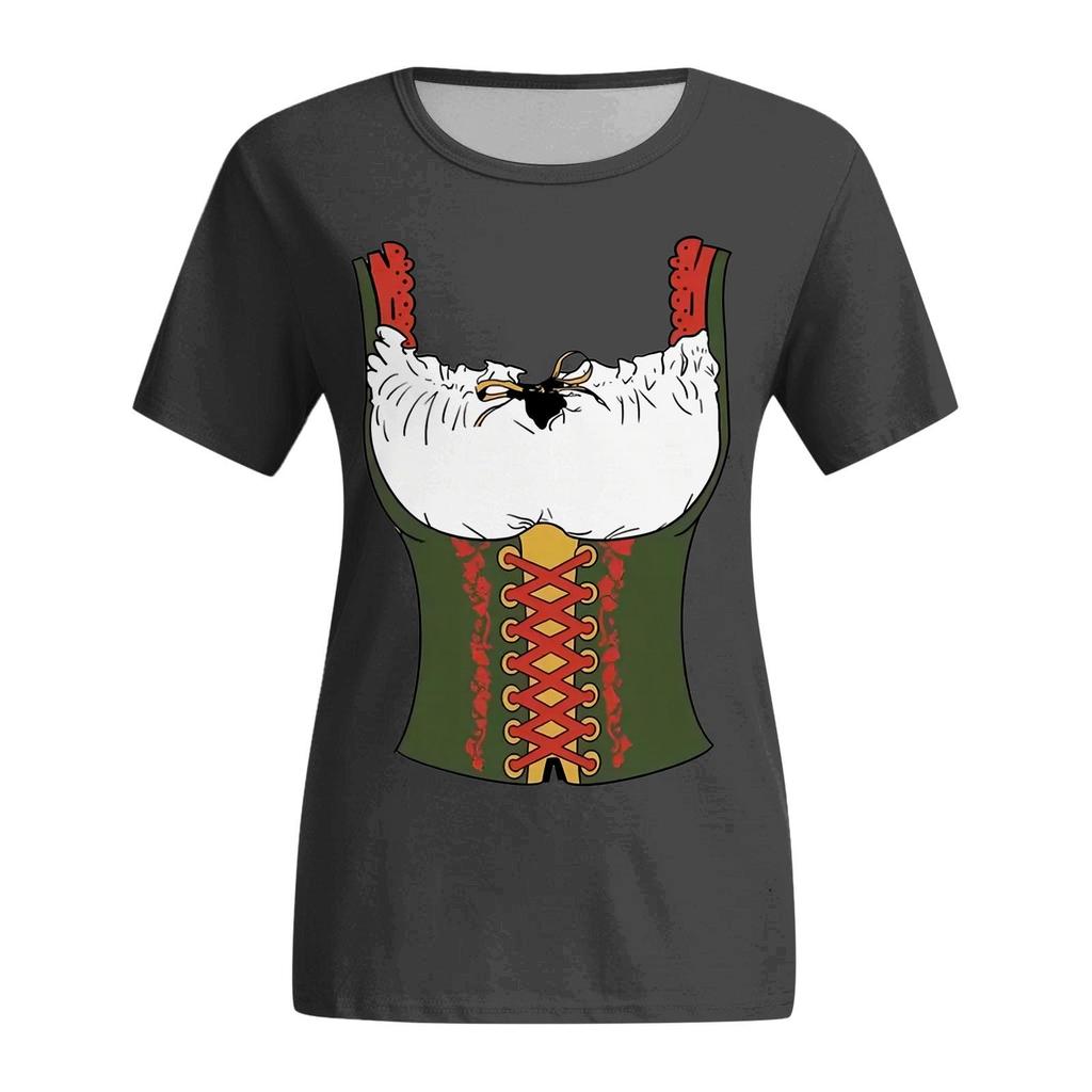 Women's Casual Pullover Short Sleeve T-Shirt Oktoberfest Print Crew Neck Top Lightweight Soft Fabric Comfortable Fit
