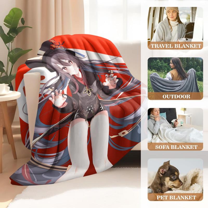 Anime Hu Tao Flannel Blanket - Genshin Impact Four-Season ACG Themed Nap Throw