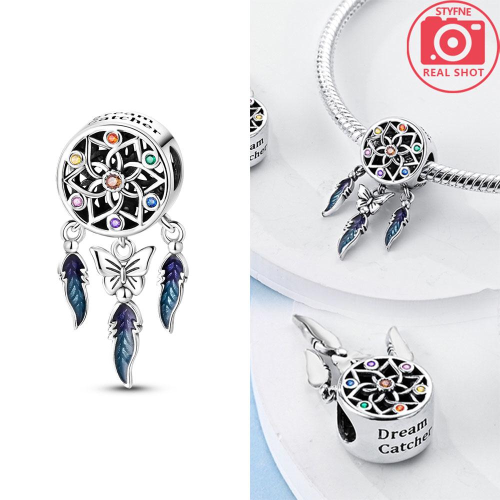 925 Silver Colorful Zircon Dream Catcher Beads Blue Devil's Eye Pendant Fit Bracelet Woman DIY Jewelry Fine Gift Making