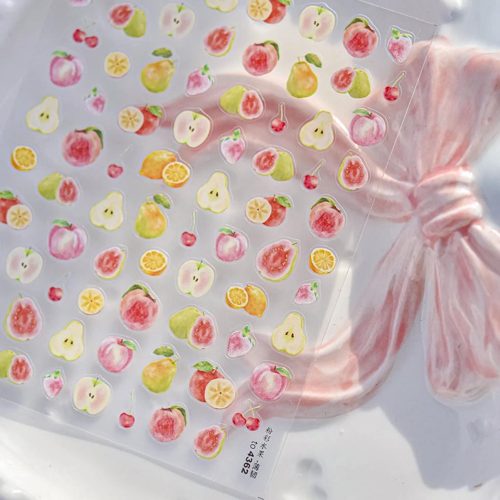 5D Pudding Jelly Dessert Fruit Cherry Pink Claw Print Bowknot Tie Knot Love Heart Stars Nail Art Sticker Adhesive Manicure Decal