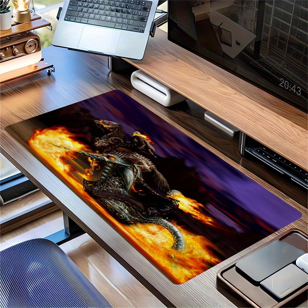 1pc Large Gaming Mouse Pad, UV Reactive Non-Slip Desk Mat, Washable PolyesterGhost Rider FlamesComputer Pad with Vibrant Game Machine Print,