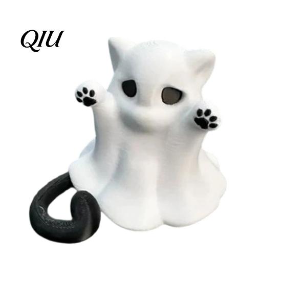 Integrierte Formung Katzenornament Geistfigur, 3D-gedrucktes dekoratives Ornament, Glatte Oberfläche Gruselige Skulptur Mini-Schreibtischdekoration Halloween