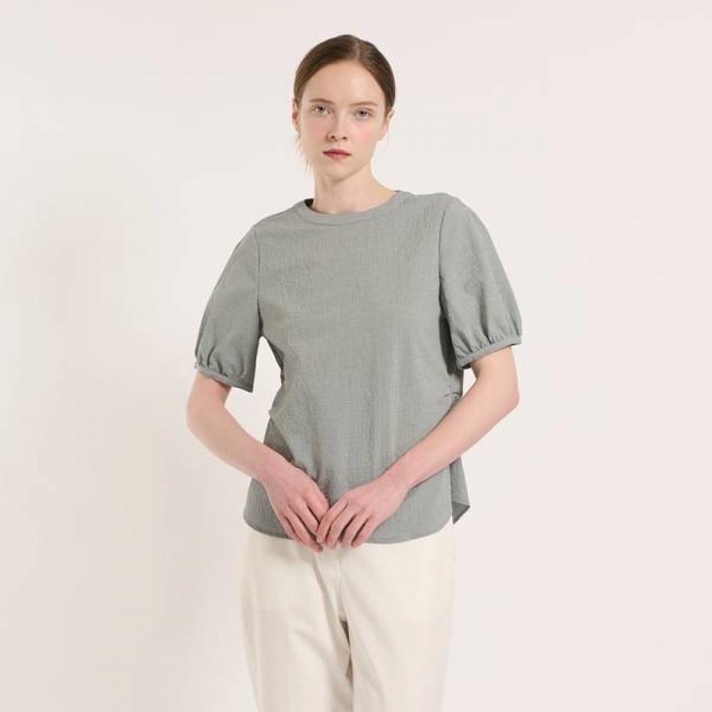 Bcbg Check Pattern Round Neck Short Sleeve Blouse B5m3b472 Light gray (15)/55