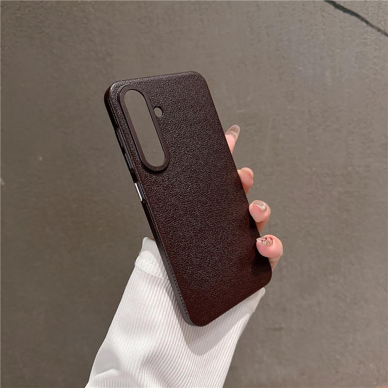 For Samsung Galaxy S24 Plus Ultra Durable Metal Big Hole Lens Frame Litchi Grain PC Case Anti-fingerprint Protector Back Cover Shell