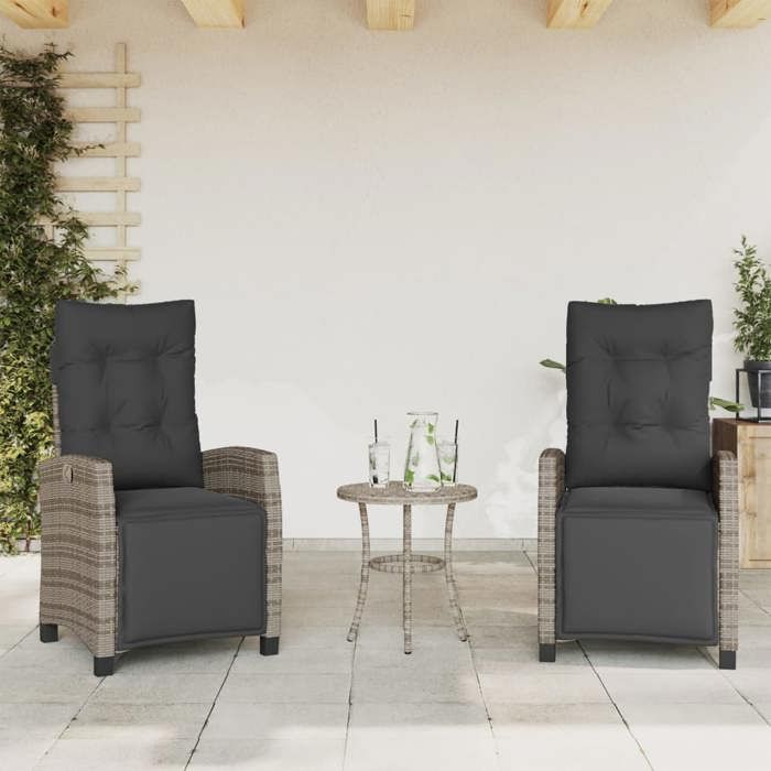 VidaXL Garden Reclining Chairs Set of 2 and Footrest Rattan 365243