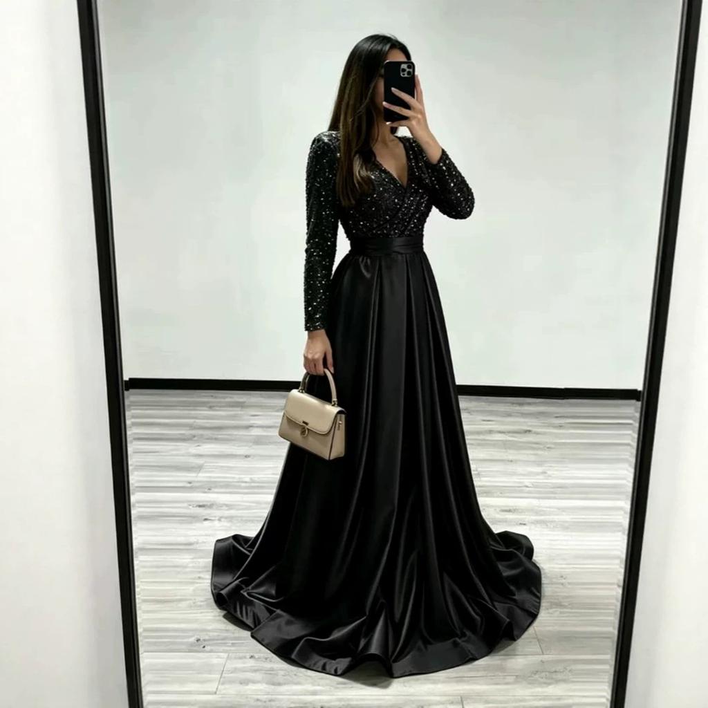 New French satin fishtail light luxury elegant temperament annual meeting host dress sequined long dress