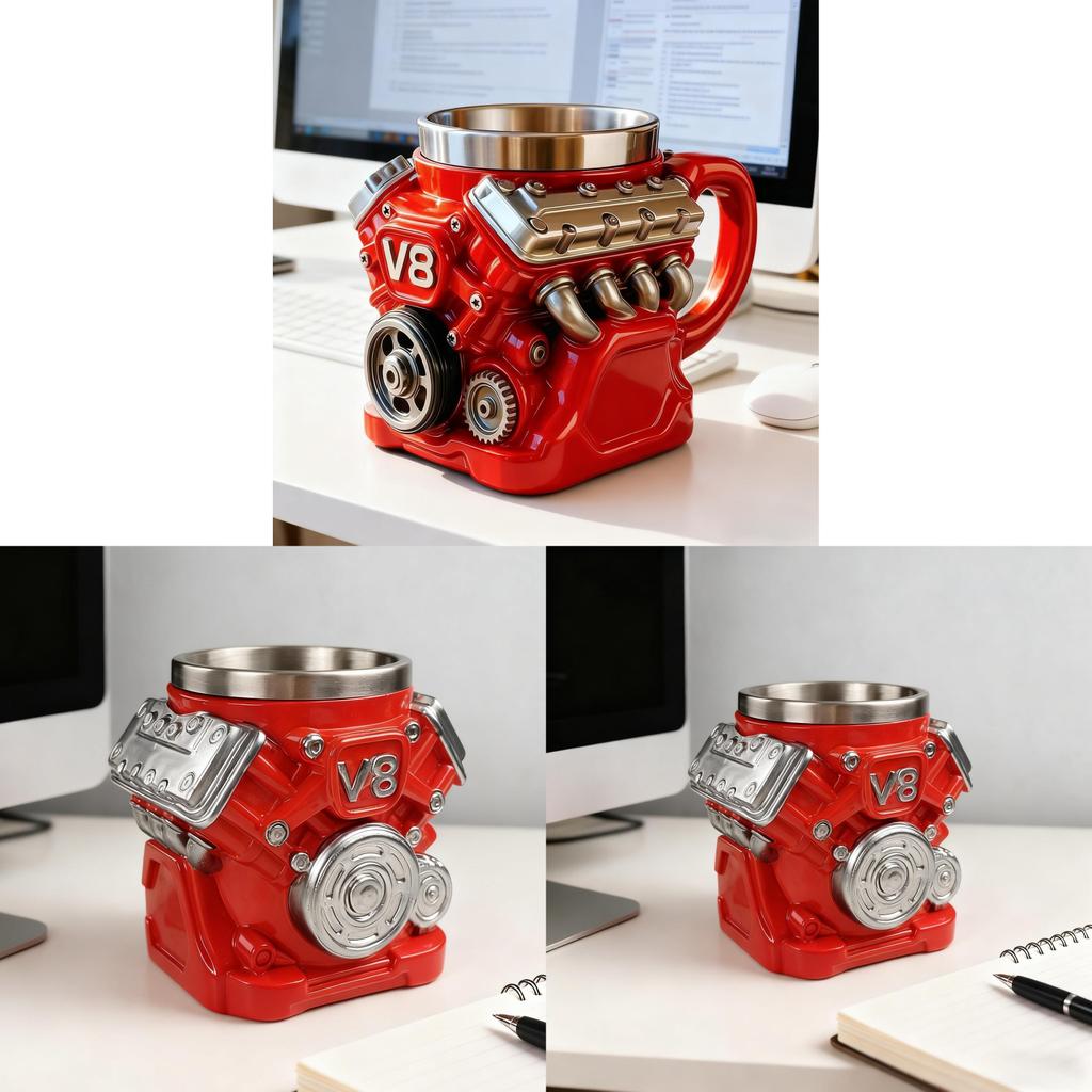 V8 Motor Koffiemok Hars Roestvrij Staal Nieuwigheid Cadeau Voor Auto Liefhebbers