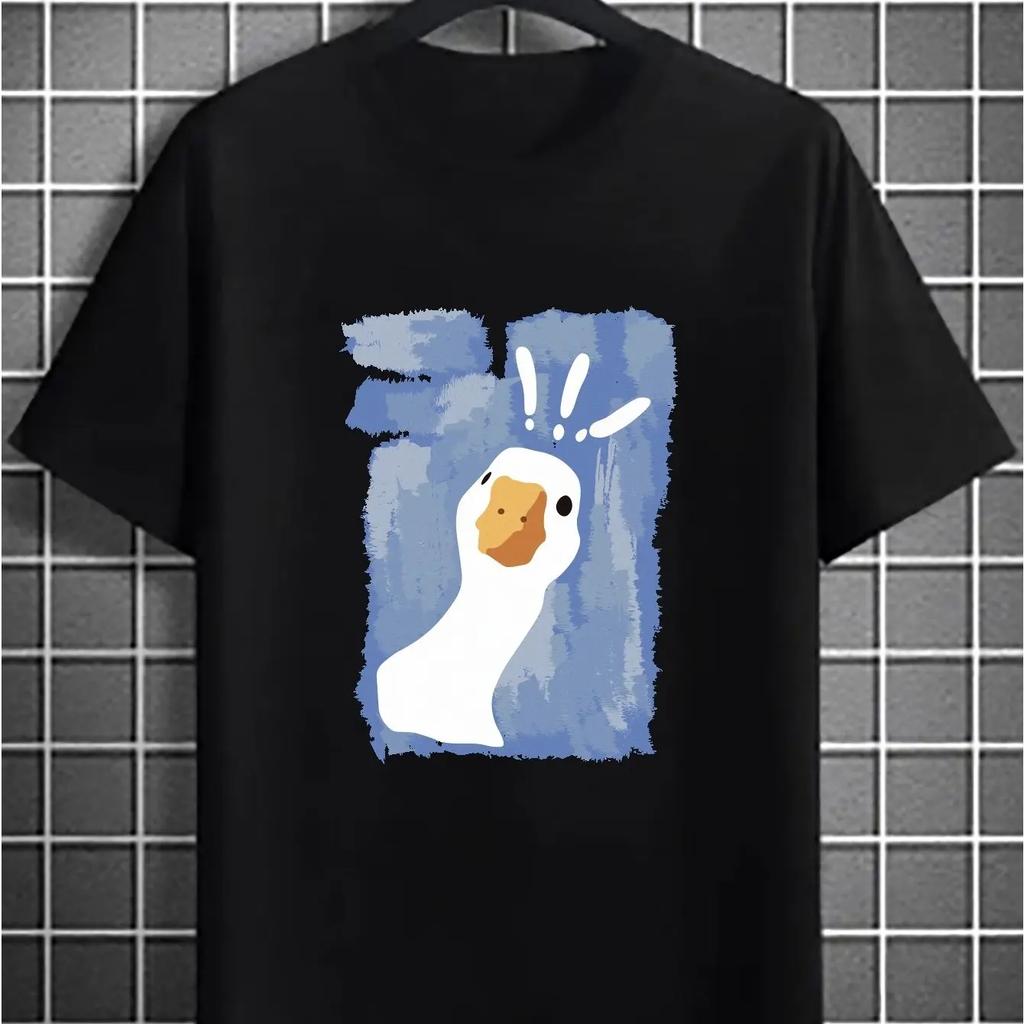 Men's Casual Graphic Tees For Summer, Question Mark Duck Print Oversized T-shirts, Trendy Chic Outfit Men's Clothings