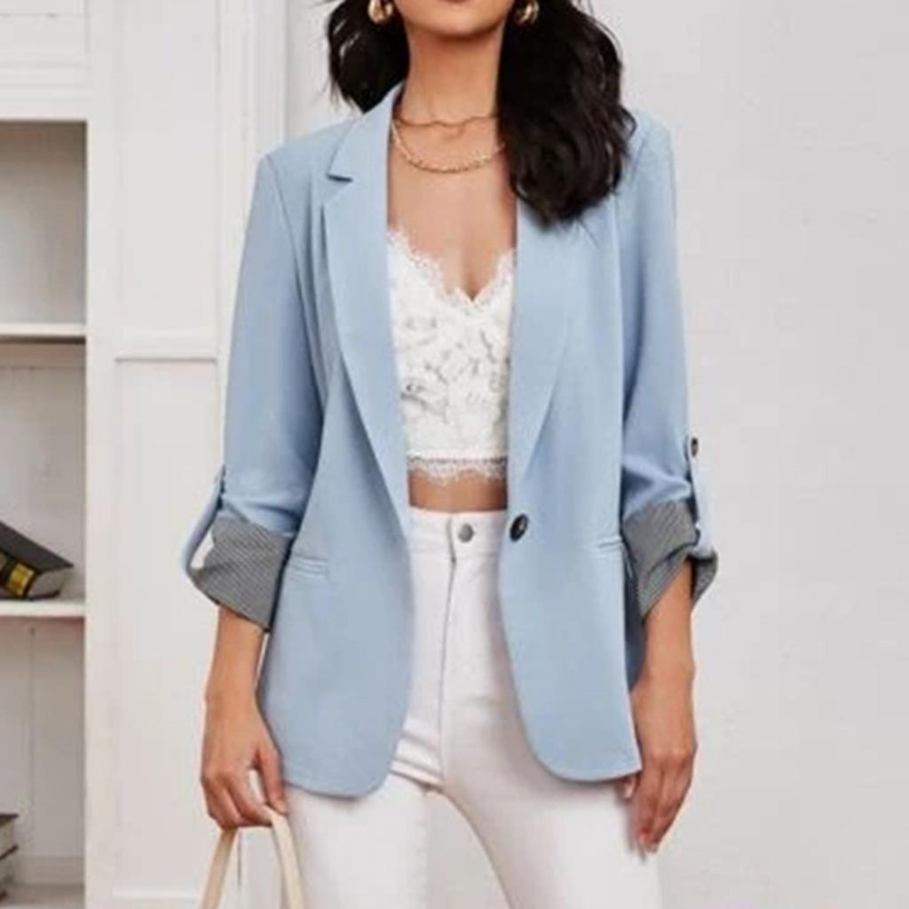 Women's Turn Down Collar Blazer Jacket Slim Fit Casual Solid Color Work Office Outerwear
