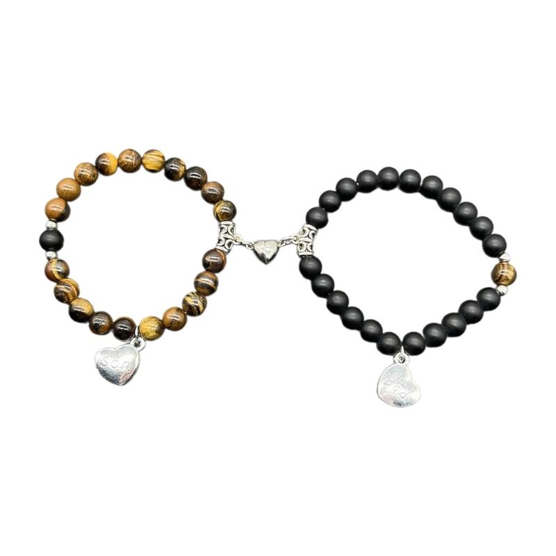 Fashionable Beaded Bracelet Set Magnetic Cute Heart Parents Bracelets Perfect Gift for Loved Ones Comfortable to Wear