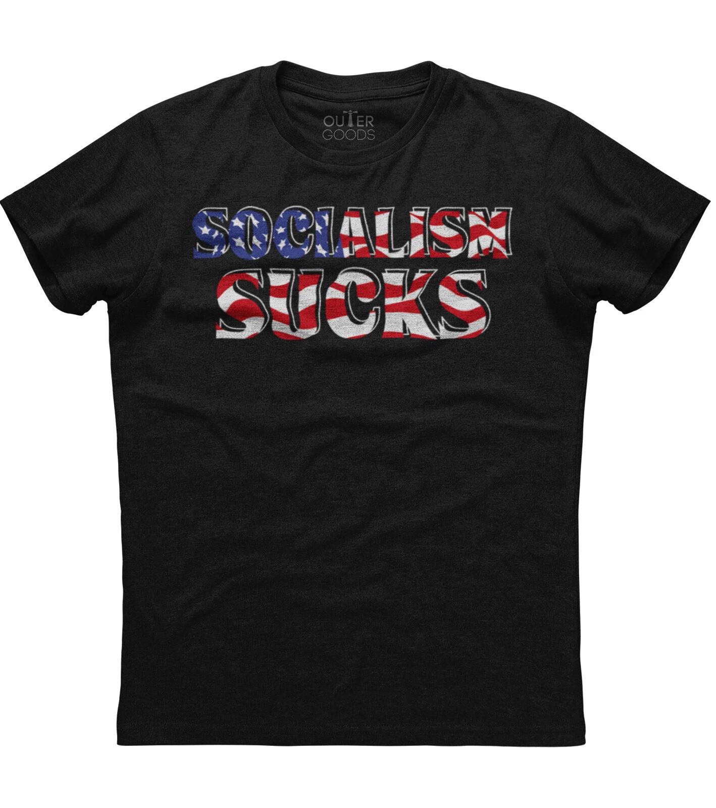 Socialism Sucks Funny Anti-Socialist Mens Short Sleeve Cotton Black T-shirt S