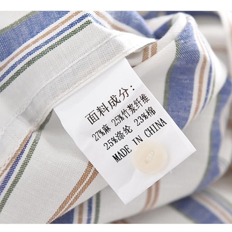 Spring and Summer Cotton Linen Men Tops Japanese Style Square Stripes Long Sleeve Shirt Youth Breathable Shirts for Men