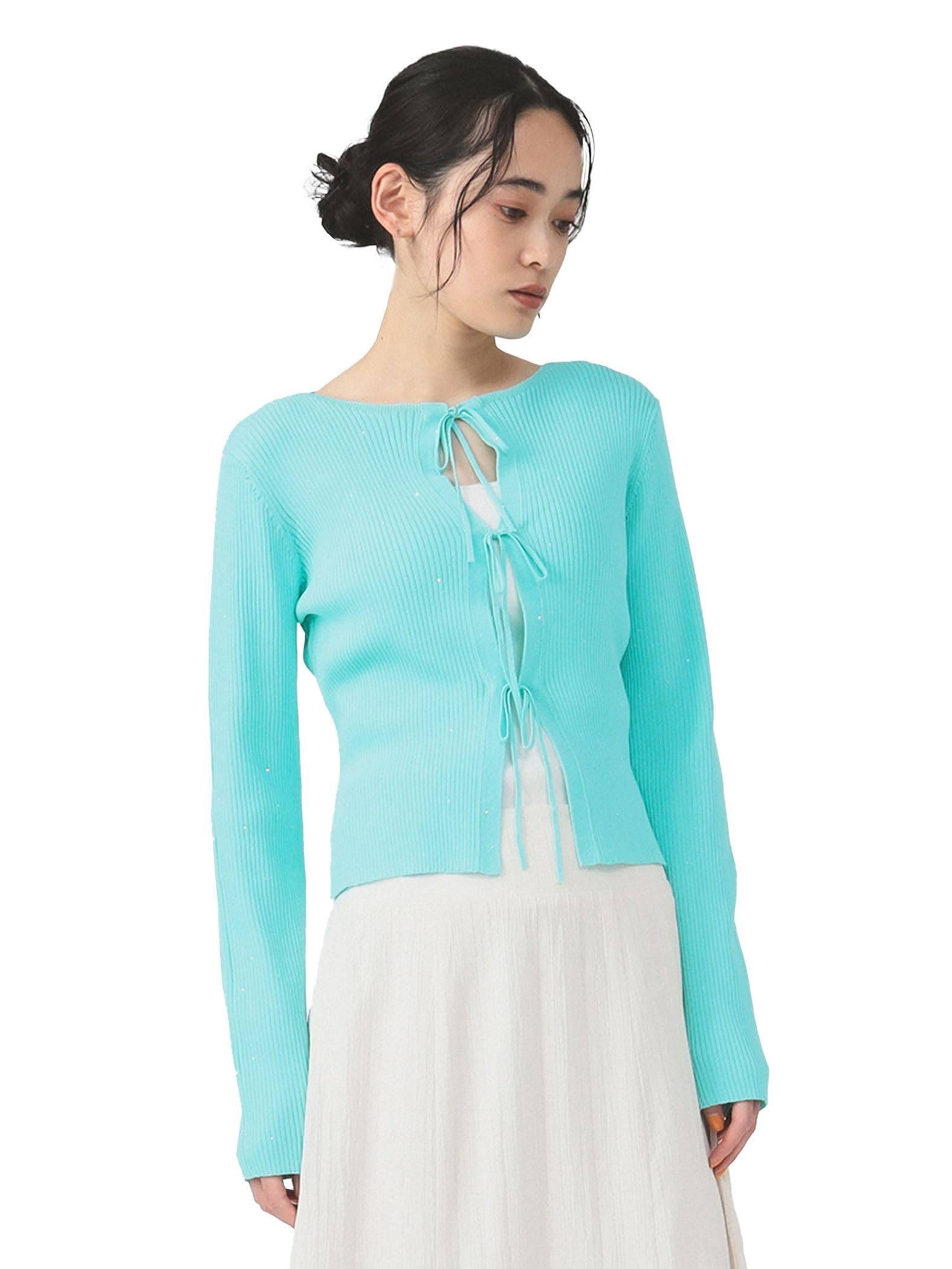 

Knit Sequin Rib Ribbon Cardigan BLUE ONE SIZE [Raybeams] L/S Women s синій