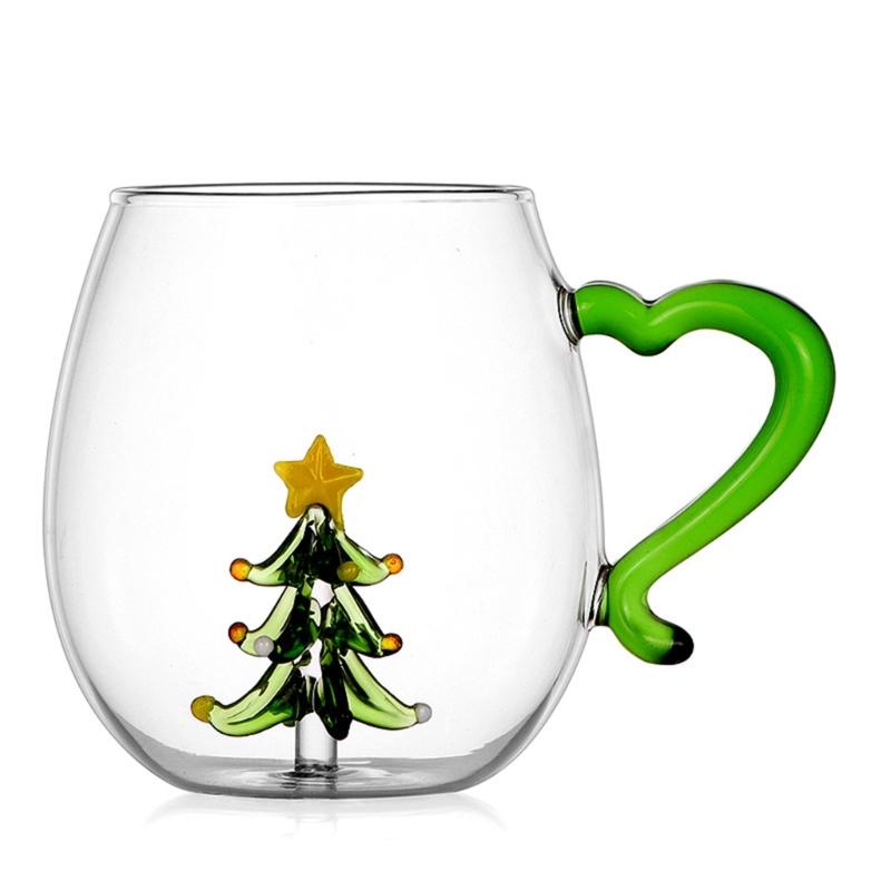 Unique Christmas Glass Mug Elegant 3D Christmas Glasswares Wreath Designs Cup for Holiday Celebration