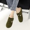 Bokken Shoes Women's Green Leather Cow Suede Round Toe Retro Flat Soft Sole One Foot Stirrup Baotou Half Mop