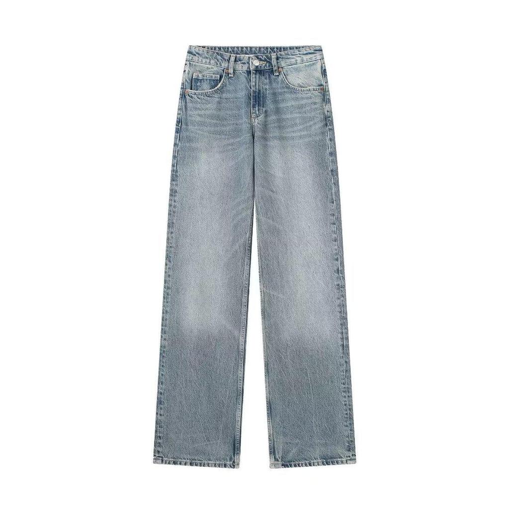 Vintage Streetwear Jeans Women Korea Fashion Holes Decorated Denim Pants Patchwork High Waist Casual Trousers Y2K Lady Clothing