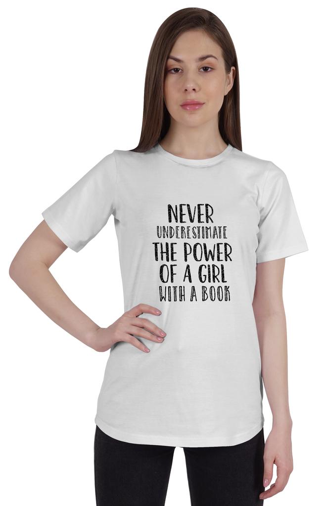 Inkmeso Womens Quote Top   Never Underestimate The Power Of A Girl With A Book   Graphic Print Tee