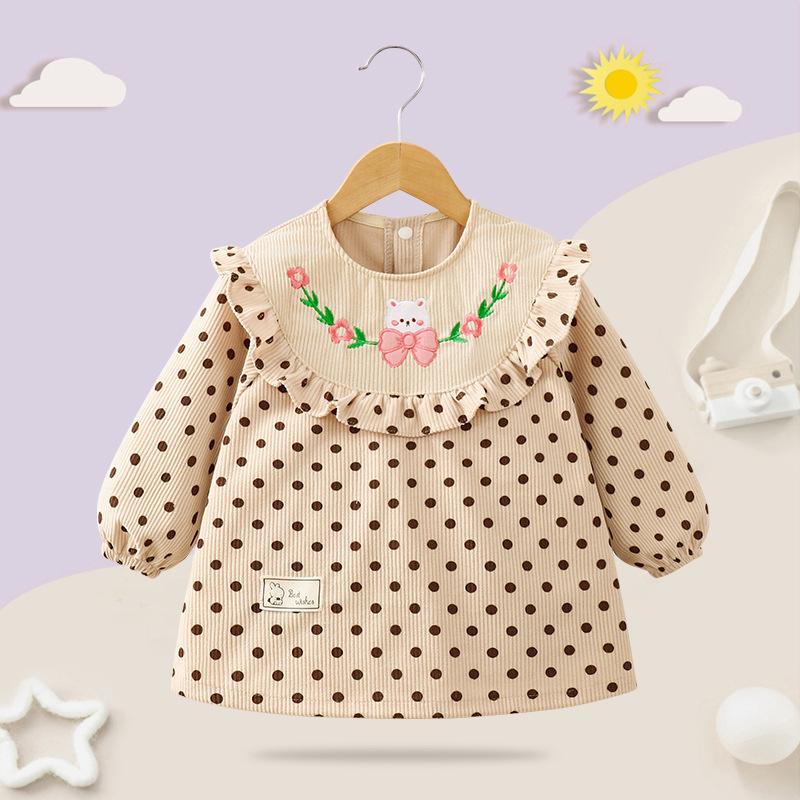 Waterproof Corduroy Smock Bib for Girls - Autumn/Winter Stylish Reversible Design