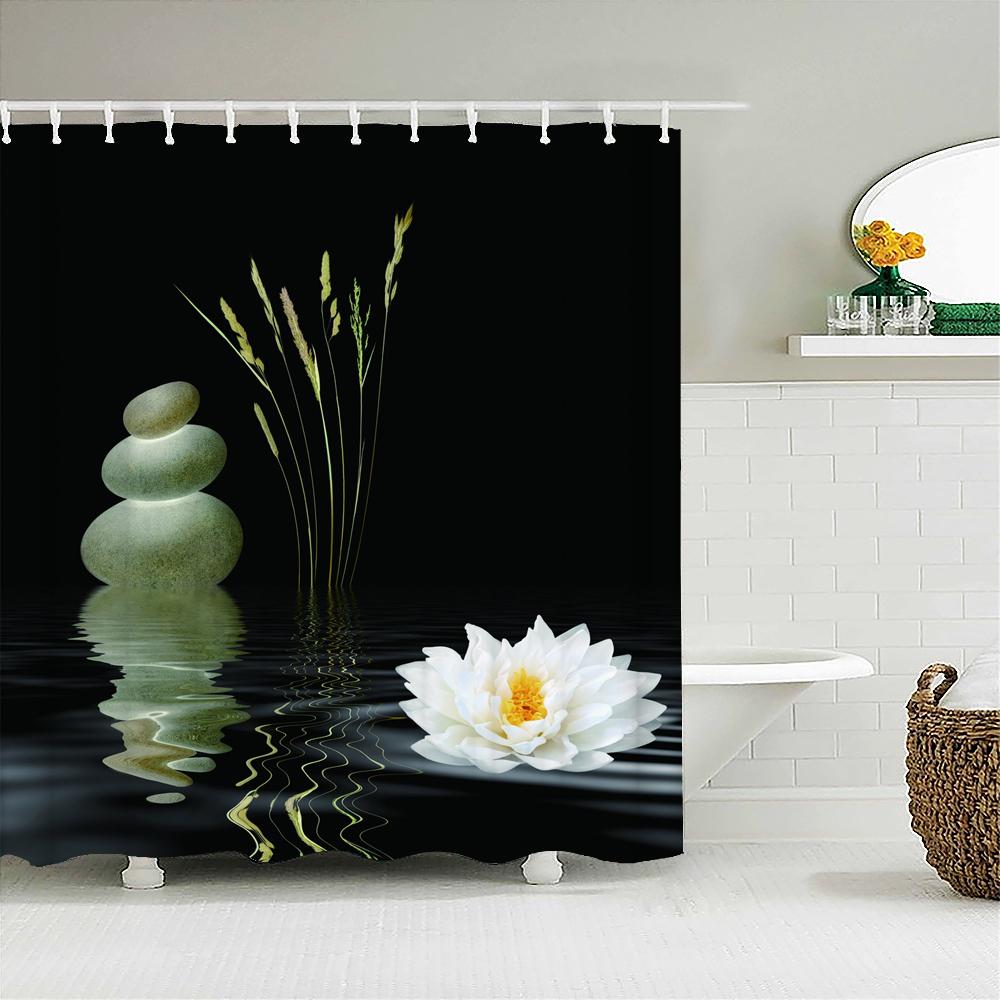 Beautiful Colorful Flower Printed Shower Curtains Frabic Zen Stone Floral Waterproof Polyester Bath Curtain With Hooks 180X180cm