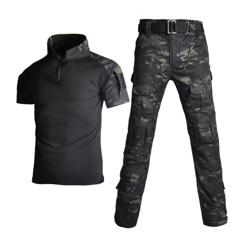Hanye Men's Summer Camouflage Short Sleeve Frog Suit Training Set - Breathable T-shirt & Short Top