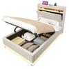 Upholstered Bed, 90x200cm, USB Type-C Charging, LED Lighting, Hydraulic Storage, Flip-top Compartment, No Mattress, Button/App Control, Linen, Beige
