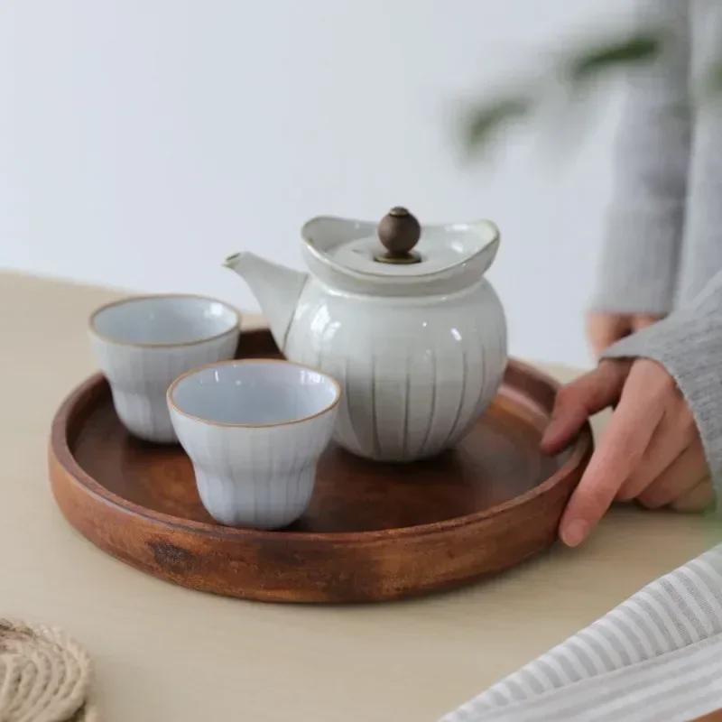 American Walnut Tray Fruit Tray Solid Wood Circular Shaped Household Water Cup Tea Cup Tray Japanese Wooden Plate Tableware