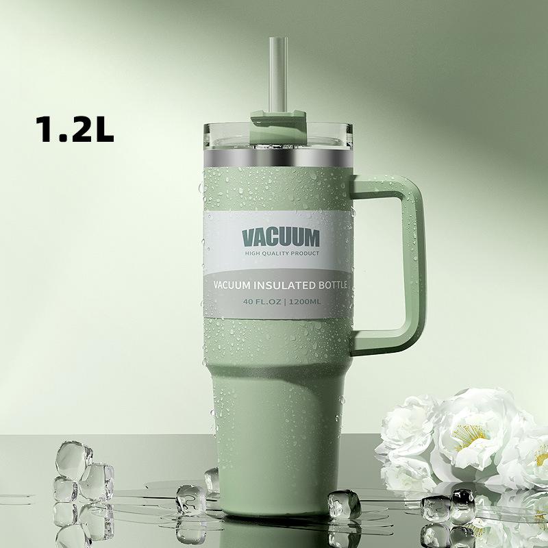 40OzGlassMug with Handle Insulated Stainless Steel Travel Mug Iced Coffee Mug BPA Free Lid and Straw Keep Drinks Cold for Longer