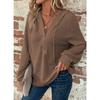 Autumn Women's Solid Color Long Sleeved V-neck Top Thin Hooded Button Sweatshirt Coat Women's Fashionable Versatile Hooded Sweatshirt