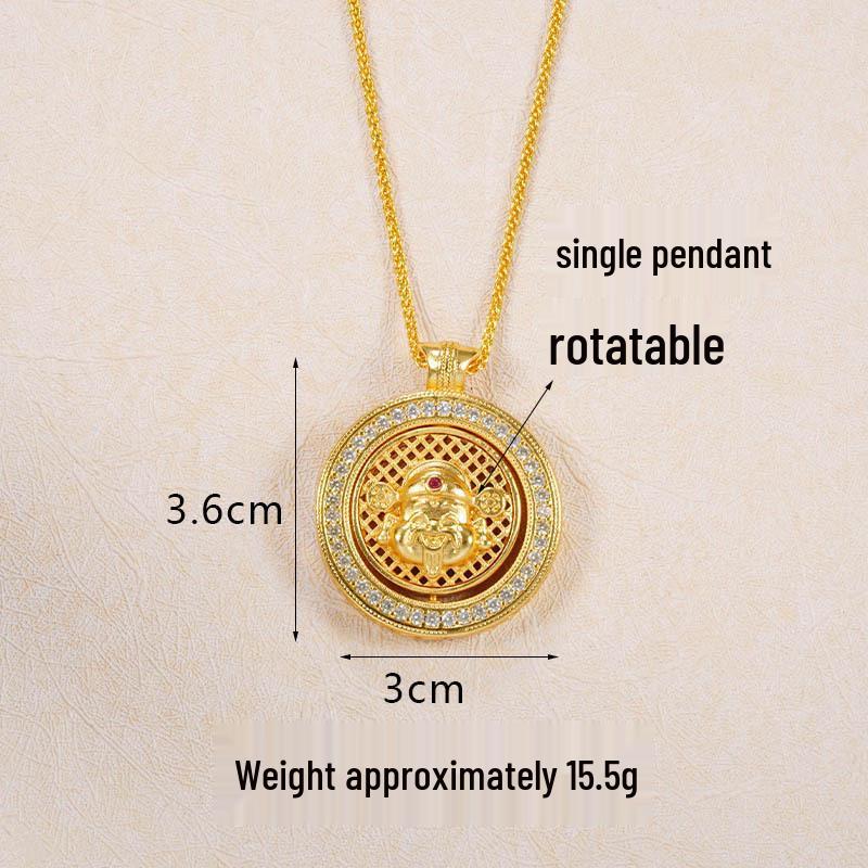 Ancient Gold Sand Eight-Treasure Compass Blessing Necklace - Chinese Retro Copper Alloy Jewelry