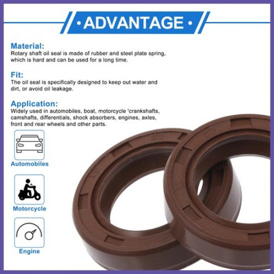 Oil Seal Seal Ring Rotary Shaft Seal FKM Rubber 20x30x7mm Brown 2pcs