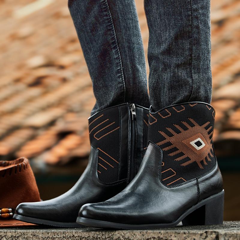 Trendy Embroidered Pull On Cowboy For Men with Wide Square Toe Western Retro Boot Durable Classic for Adult Men