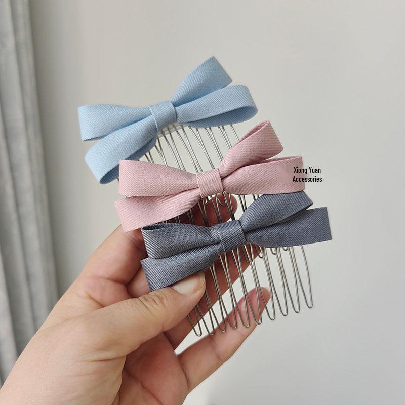 Korean Style Sweet Bow Bangs Clip Hair Comb – Elegant Fabric Hair Accessory for Women