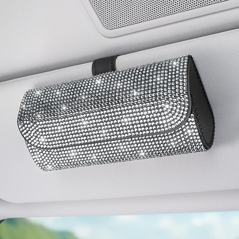 Car Sun Visor Sparkling Glasses Case, PU Leather Fashion Glasses Storage Box, Multi-functional Sun Visor Storage Bag