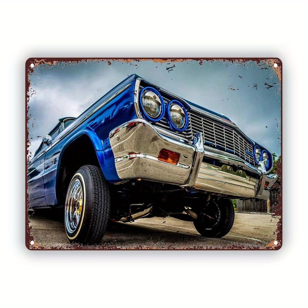 

True Man s Toys Vintage Shiny Blue Lowrider Car Metal Sign, Aluminum Tin Wall Decor for Living Room, Bedroom, Office, Bar 20x30cm（7.8x11.8inch）